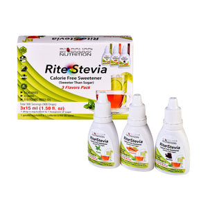 Rite Stevia Liquid Drops Multi-Flavor Combo Pack A : Chocolate, Cinnamon & Plain